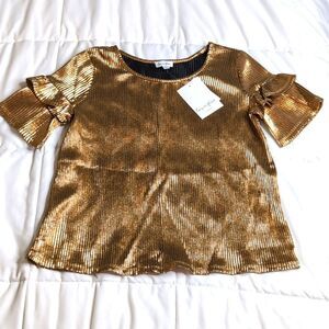 Love Fire Girls Large Gold Ruffle Sleeve Blouse, NEW